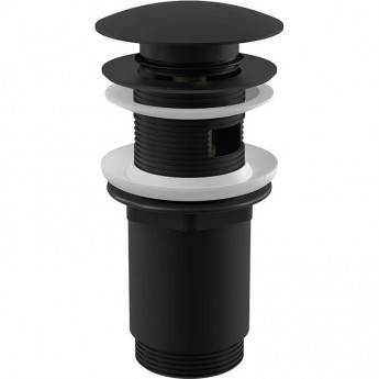 Донный клапан сифона ALCAPLAST A392BLACK для умывальника CLICK/CLACK 5/4", цельнометаллический с переливом и большой черной заглушкой