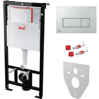 Инсталляция ALCAPLAST SET 4в1 для установки унитаза с панелью смыва, хром глянцевый