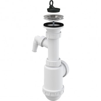 Сифон ALCAPLAST A441P-DN50/40 для мойки, c нержавеющей решеткой Ø70, с подводкой