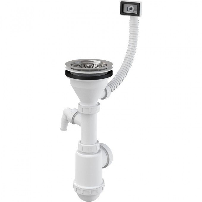 Сифон ALCAPLAST для мойки с нержавеющей решеткой Ø115, гофропереливом, с подводкой A447P-DN50/40 Сифон ALCAPLAST для мойки с нержавеющей решеткой Ø115, гофропереливом, с подводкой A447P-DN50/40