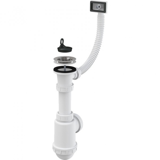 Сифон ALCAPLAST для мойки с нержавеющей решеткой Ø70, гофропереливом, без штуцера A444-DN50/40