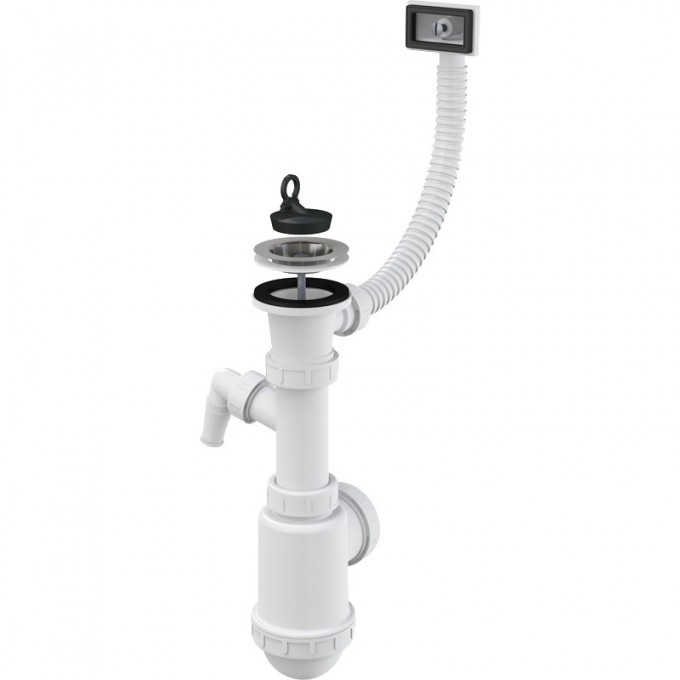 Сифон ALCAPLAST для мойки с нержавеющей решеткой Ø70, гофропереливом, с подводкой A444P-DN50/40 Сифон ALCAPLAST для мойки с нержавеющей решеткой Ø70, гофропереливом, с подводкой A444P-DN50/40