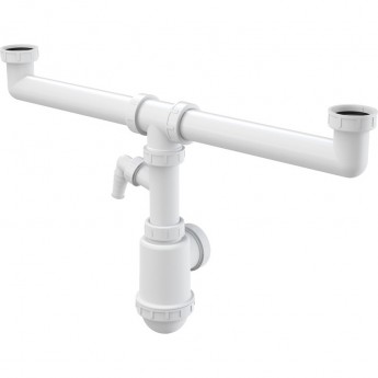 Сифон ALCAPLAST A448P-DN50/40 для сдвоенной мойки, с накидными гайками 6/4", с подводкой