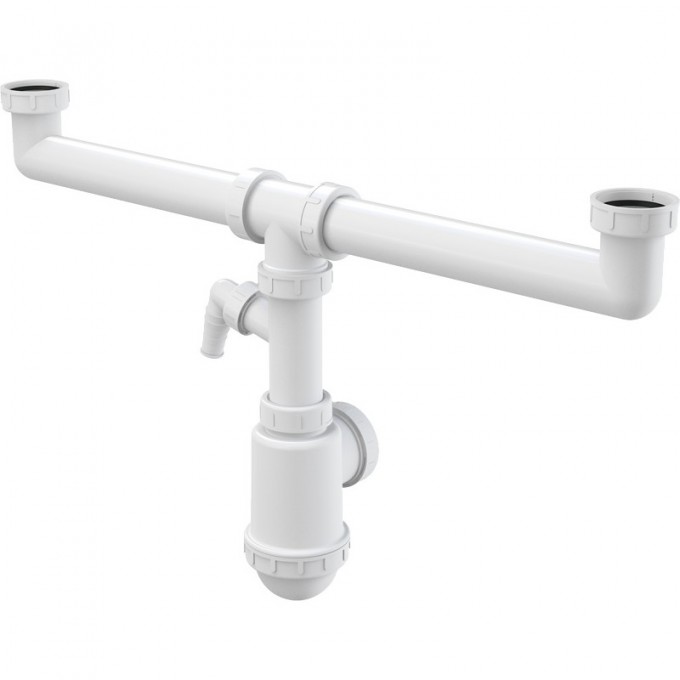 Сифон ALCAPLAST для сдвоенной мойки, с накидными гайками 6/4", с подводкой A448P-DN50/40