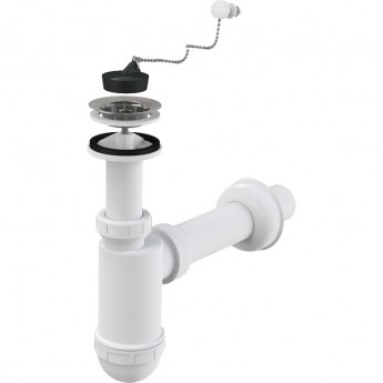 Сифон ALCAPLAST A41R для умывальника Ø40 с нержавеющей решеткой Ø63, с цепочкой, без штуцера Сифон ALCAPLAST A41R для умывальника Ø40 с нержавеющей решеткой Ø63, с цепочкой, без штуцера