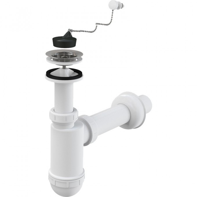 Сифон ALCAPLAST для умывальника Ø40 с нержавеющей решеткой Ø63, с цепочкой, без штуцера A41R