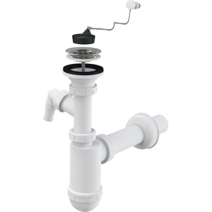 Сифон ALCAPLAST для умывальника Ø40 с нержавеющей решеткой Ø63, с цепочкой, с подводкой A41PR Сифон ALCAPLAST для умывальника Ø40 с нержавеющей решеткой Ø63, с цепочкой, с подводкой A41PR