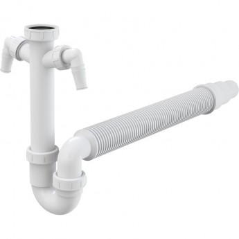 Сифон ALCAPLAST A84-DN50/40 трубчатый с накидной гайкой 6/4", с гофрой, с двумя подводками