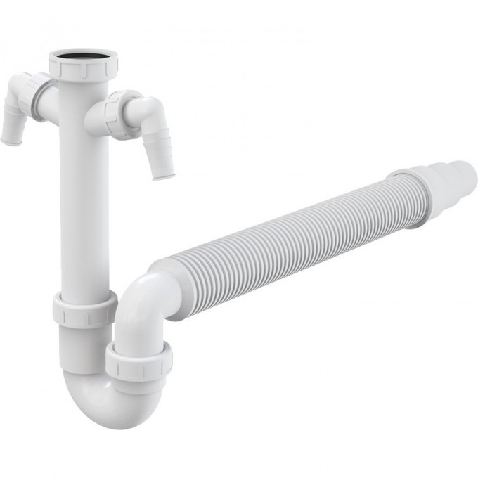 Сифон ALCAPLAST трубчатый с накидной гайкой 6/4", с гофрой, с двумя подводками A84-DN50/40