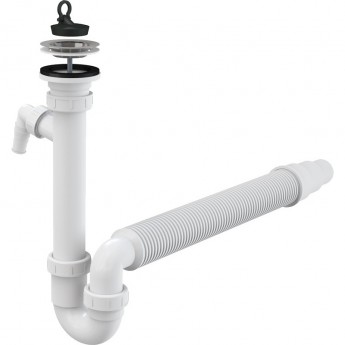 Сифон ALCAPLAST A830-DN50/40 трубчатый с нержавеющей решеткой Ø70 и гофрой, с подводкой