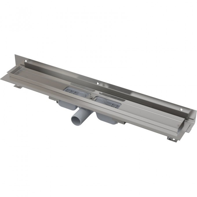 Водоотводящий желоб ALCAPLAST FLEXIBLE для перфорированной решетки с регулируемым краем, к стене, низкий, горизонтальный сток APZ104-550