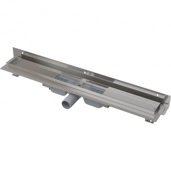 Водоотводящий желоб ALCAPLAST APZ104-650 FLEXIBLE для перфорированной решетки с регулируемым краем, к стене, низкий, горизонтальный сток