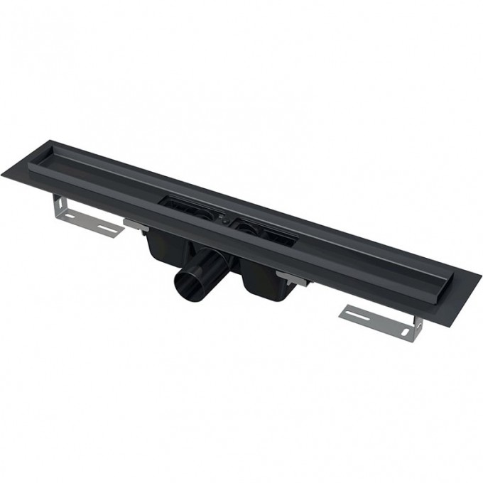 Водоотводящий желоб ALCAPLAST с порогами для перфорированной решетки, черный матовый, горизонтальный сток APZ1BLACK-550