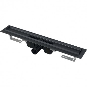 Водоотводящий желоб ALCAPLAST APZ1BLACK-650 с порогами для перфорированной решетки, черный матовый, горизонтальный сток