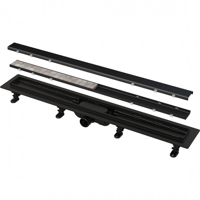 Водоотводящий желоб ALCAPLAST с порогами для решетки или под кладку плиткичерный APZ19BLACK-750