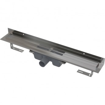 Водоотводящий желоб ALCAPLAST APZ16-650 WALL для перфорированной решетки, с фиксированным воротником, к стене, горизонтальный сток Водоотводящий желоб ALCAPLAST APZ16-650 WALL для перфорированной решетки, с фиксированным воротником, к стене, горизонтальный сток