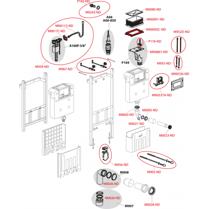 Запасная часть ALCAPLAST к скрытым системам инсталляций M0080-ND